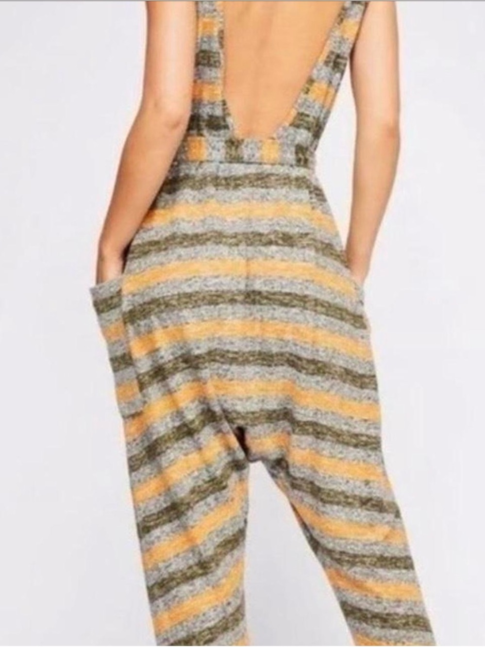 Free People Striped V-Neck Jumpsuit in Yellow, Gray, Olive - Picture 2 of 3